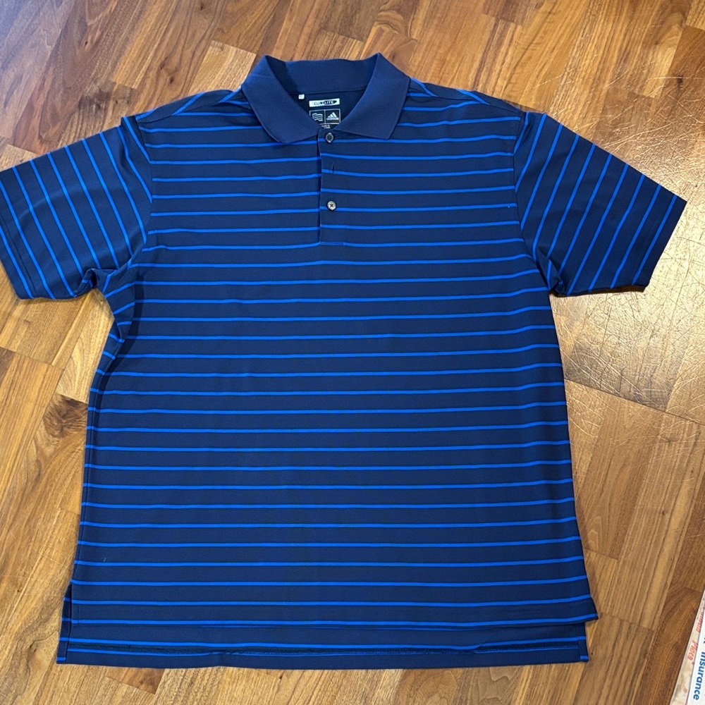 adidas Men's Navy Polo with Royal Blue Stripes